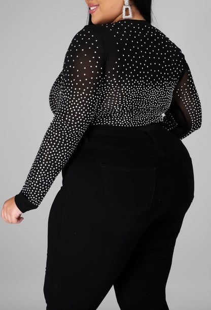 Stone Embellished Bodysuit (Curvy) - SASHAY COUTURE BOUTIQUE Apparel & Accessories