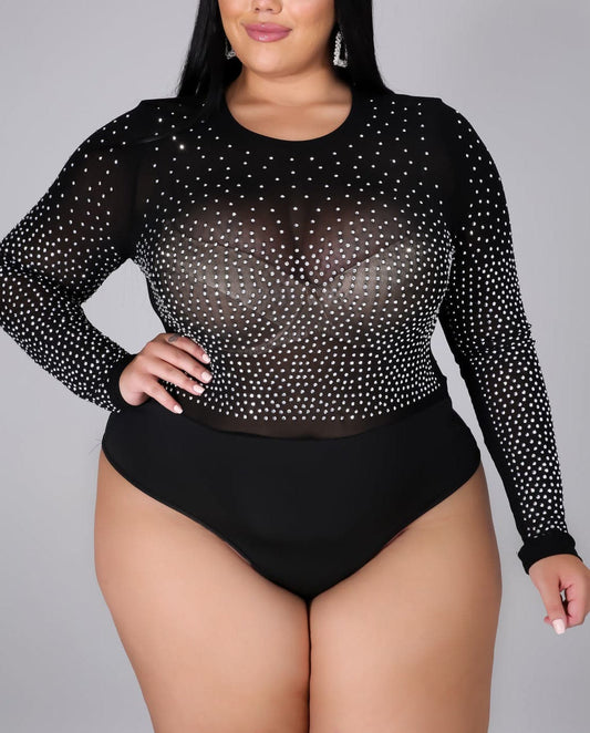 Stone Embellished Bodysuit (Curvy) - SASHAY COUTURE BOUTIQUE Apparel & Accessories