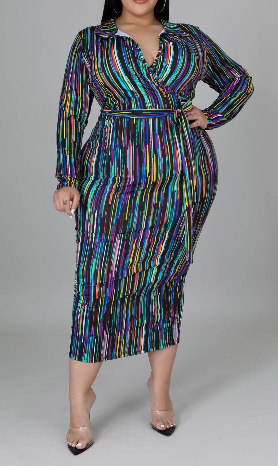 Multi Color Side Tie Midi (Curvy) - SASHAY COUTURE BOUTIQUE Curvy Dresses