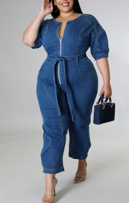 Sassy Denim Jumpsuit (Curvy) - SASHAY COUTURE BOUTIQUE Jumpsuits & Rompers