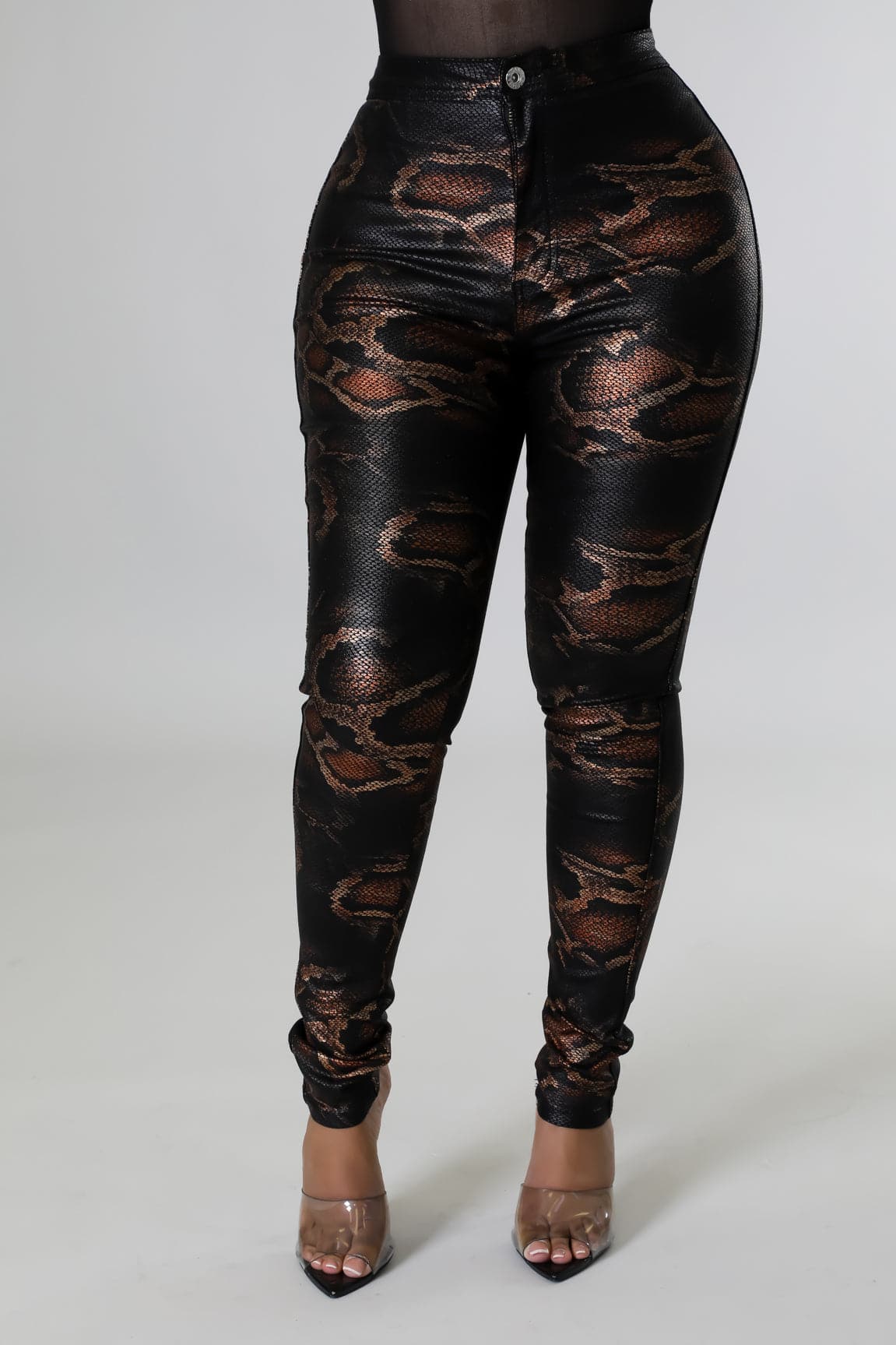 Snake Print Coated High Rise Stretch Pants - SASHAY COUTURE BOUTIQUE Pants