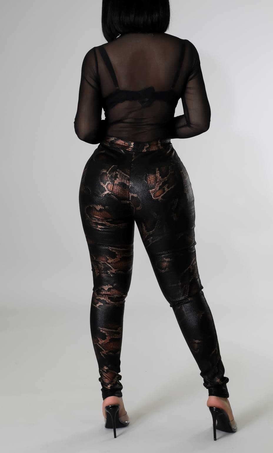 Snake Print Coated High Rise Stretch Pants - SASHAY COUTURE BOUTIQUE Pants