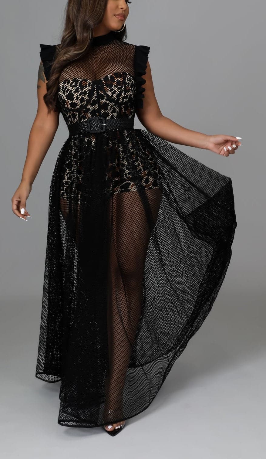 Black Sheer Maxi & Romper Set - SASHAY COUTURE BOUTIQUE Dresses