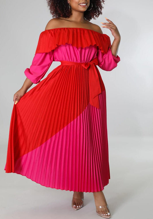 Pleated Two Toned Maxi Dress - SASHAY COUTURE BOUTIQUE Dresses