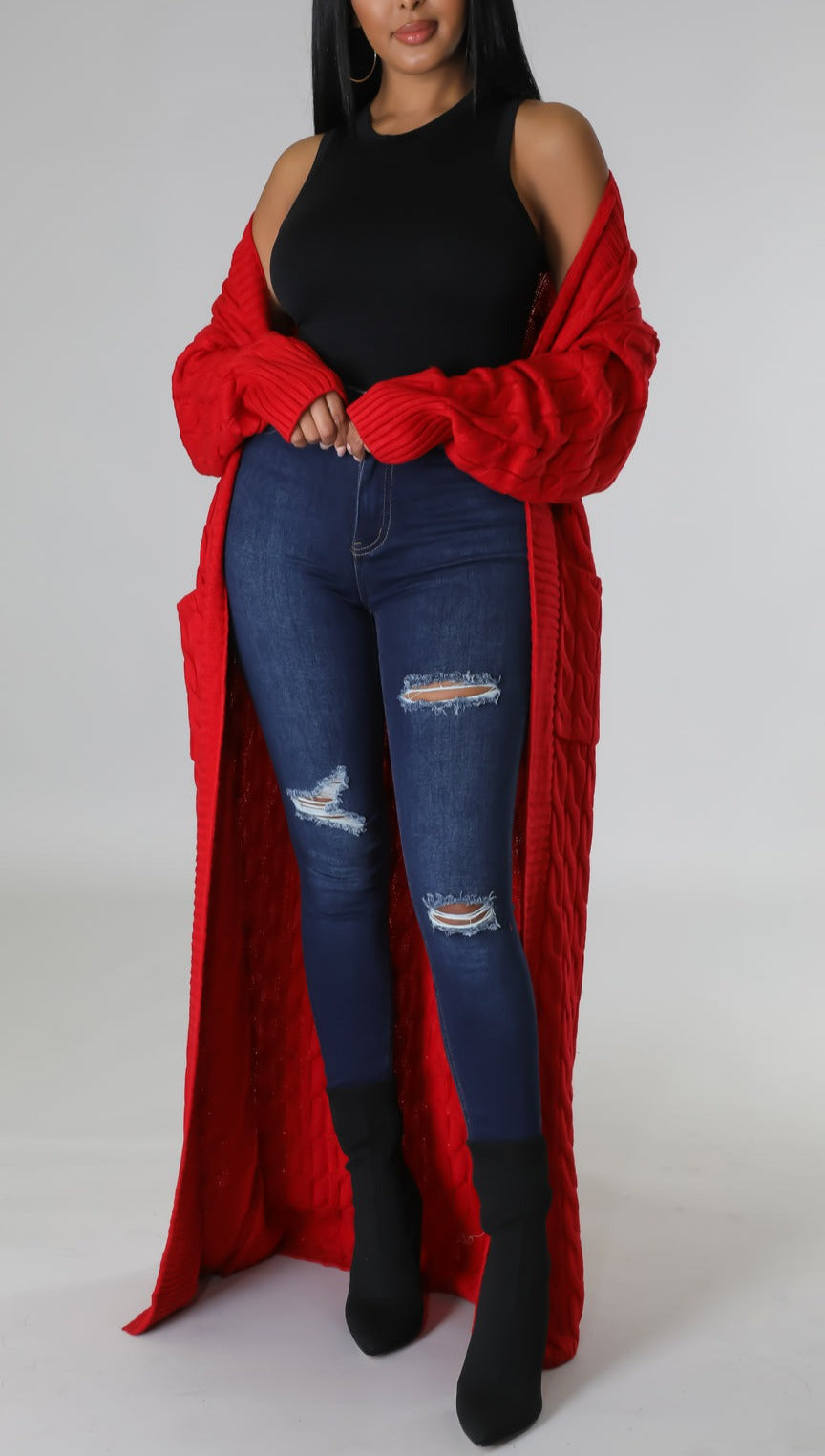 Delta Red Cable Knit Cardigan - SASHAY COUTURE BOUTIQUE Coats & Jackets