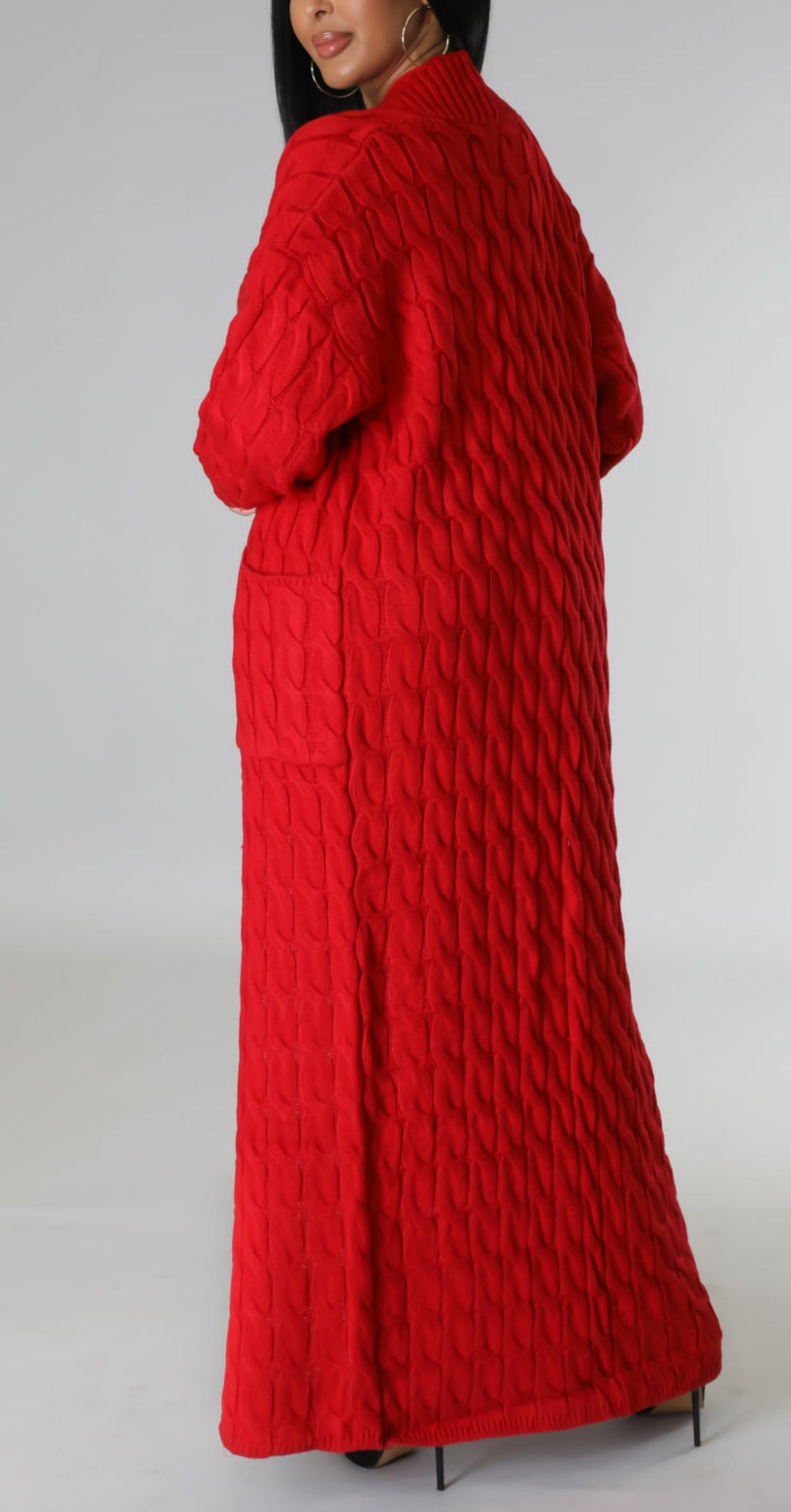 Delta Red Cable Knit Cardigan - SASHAY COUTURE BOUTIQUE Coats & Jackets