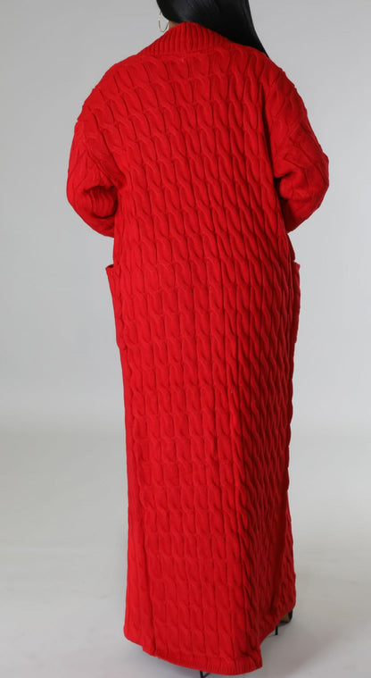 Delta Red Cable Knit Cardigan - SASHAY COUTURE BOUTIQUE Coats & Jackets