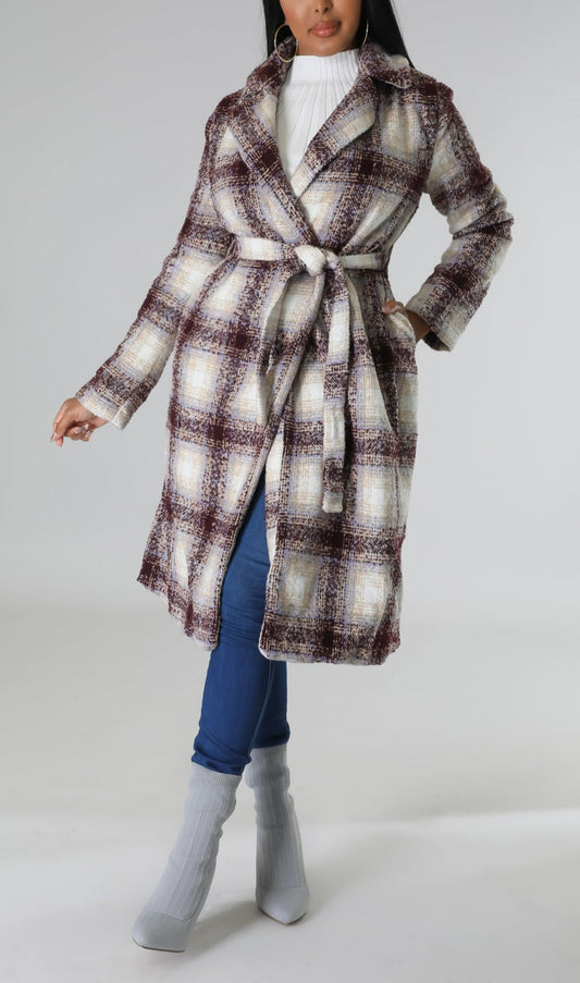 Plaid Midi Length Coat - SASHAY COUTURE BOUTIQUE