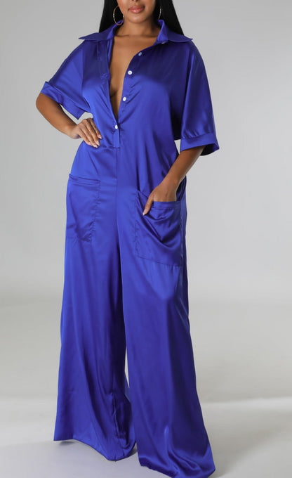 Flowy Satin Jumpsuit - SASHAY COUTURE BOUTIQUE Jumpsuits & Rompers