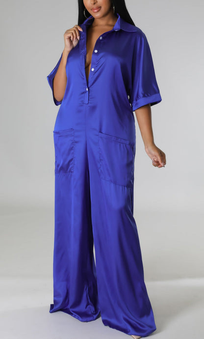 Flowy Satin Jumpsuit - SASHAY COUTURE BOUTIQUE Jumpsuits & Rompers