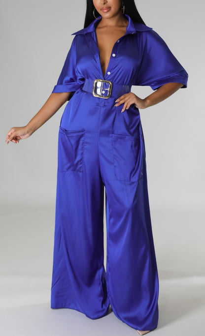 Flowy Satin Jumpsuit - SASHAY COUTURE BOUTIQUE Jumpsuits & Rompers