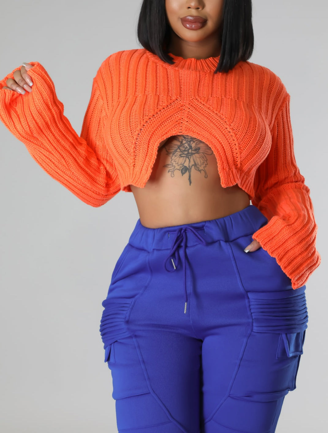 Cropped L/S Sweater - SASHAY COUTURE BOUTIQUE Tops