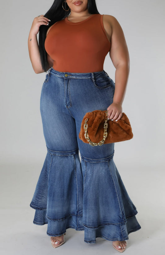 Double Bell Denim Jeans (Curvy) - SASHAY COUTURE BOUTIQUE Bottoms