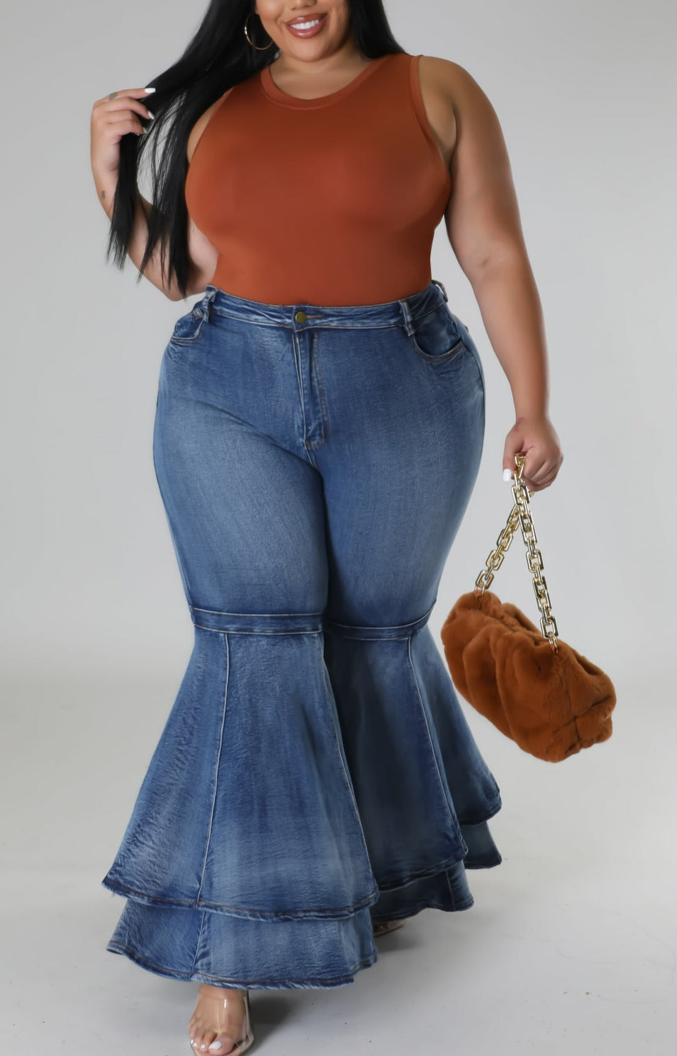 Double Bell Denim Jeans (Curvy) - SASHAY COUTURE BOUTIQUE Bottoms