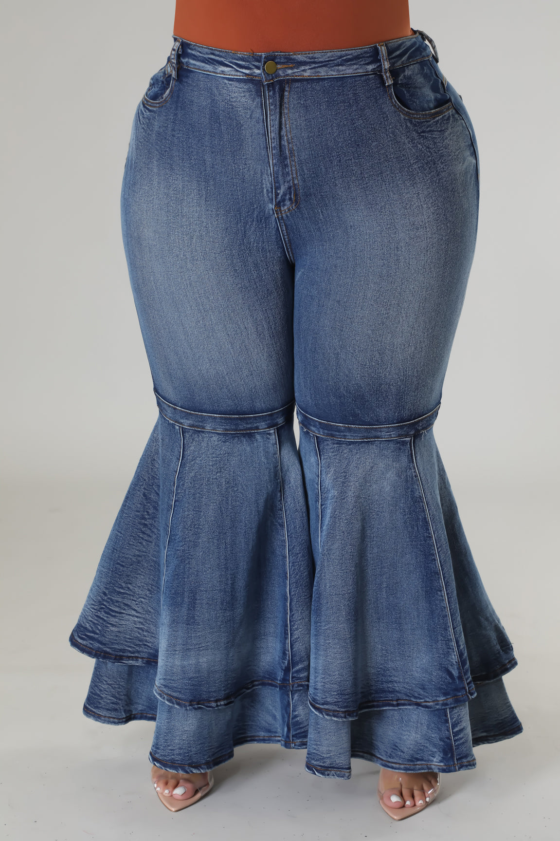 Double Bell Denim Jeans (Curvy) - SASHAY COUTURE BOUTIQUE Bottoms