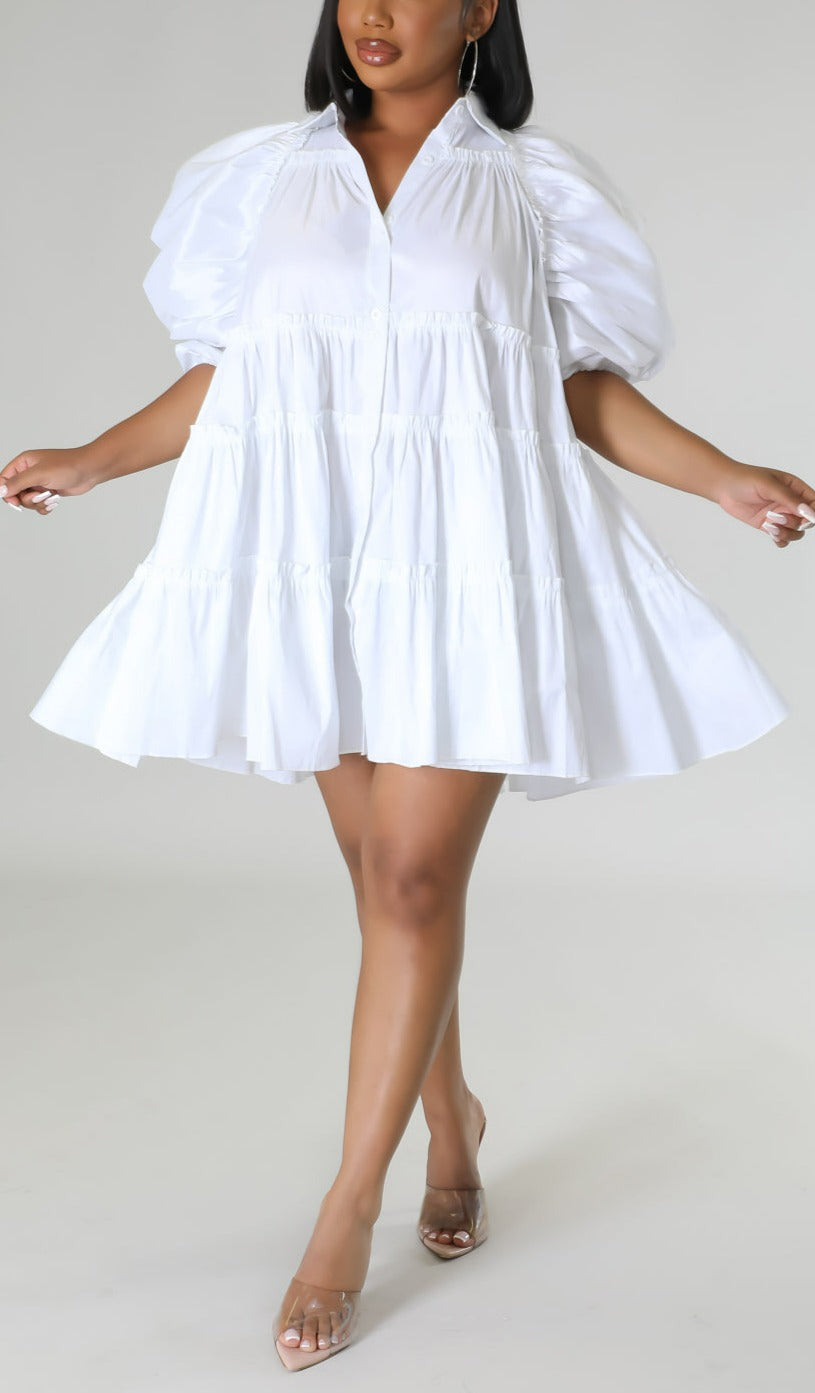 Puff Shoulder Babydoll Dress - SASHAY COUTURE BOUTIQUE Dresses