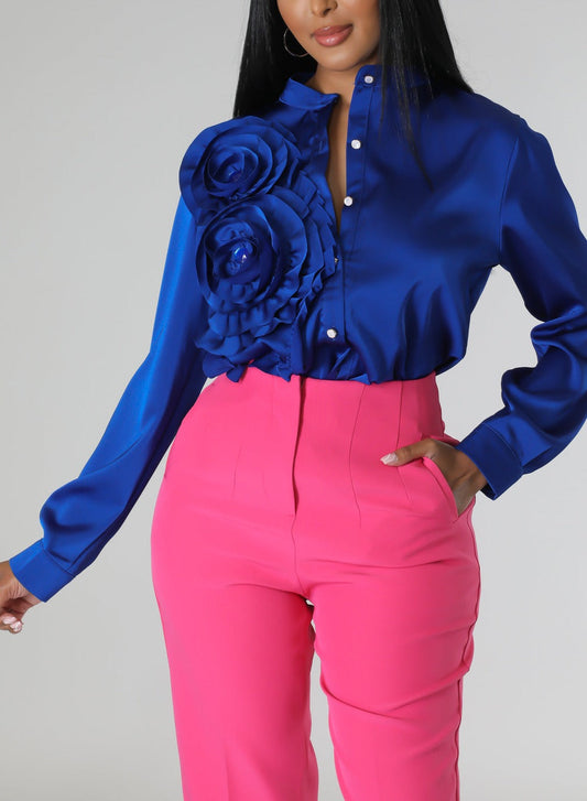 Floral and Rhinestone Detail Blouse - SASHAY COUTURE BOUTIQUE Tops