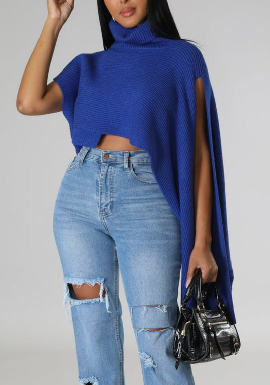 One Sleeve Slit Sweater - SASHAY COUTURE BOUTIQUE Tops