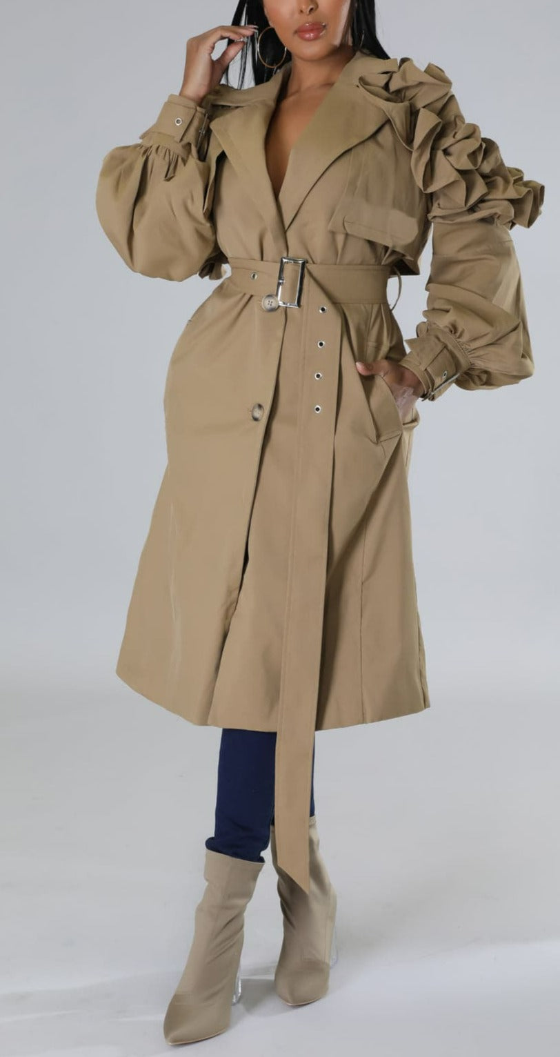 Floral Sleeve Trench Coat - SASHAY COUTURE BOUTIQUE Outerwear