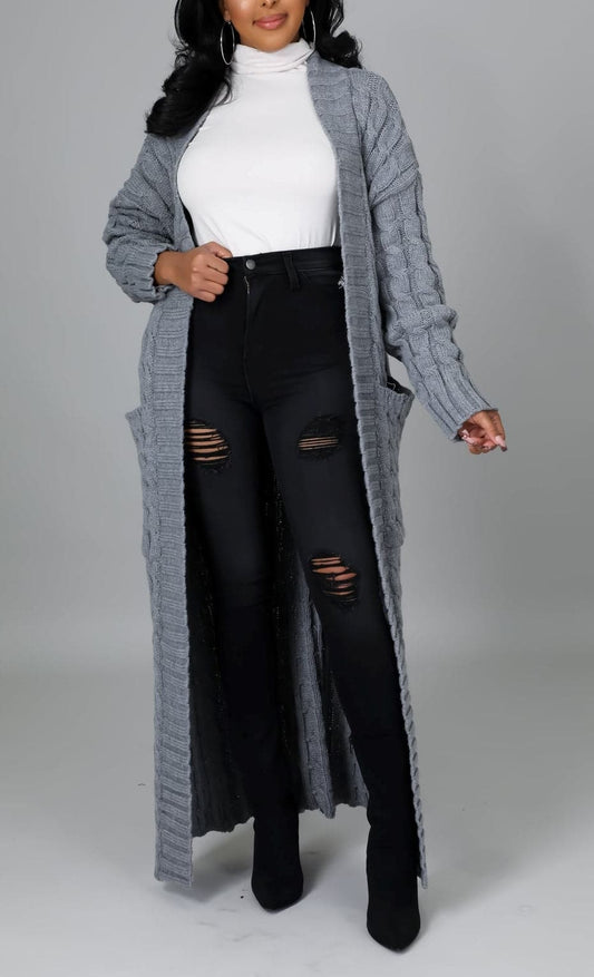 Grey Mist Cable Knit Cardigan - SASHAY COUTURE BOUTIQUE Coats & Jackets