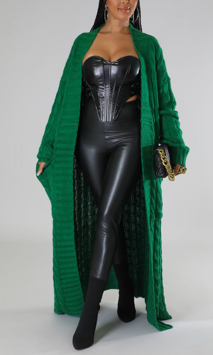 Holiday Green Cable Knit Cardigan - SASHAY COUTURE BOUTIQUE Coats & Jackets