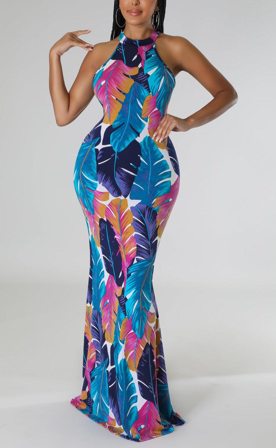 Bold Colors Feather Detailed Maxi - SASHAY COUTURE BOUTIQUE Dresses