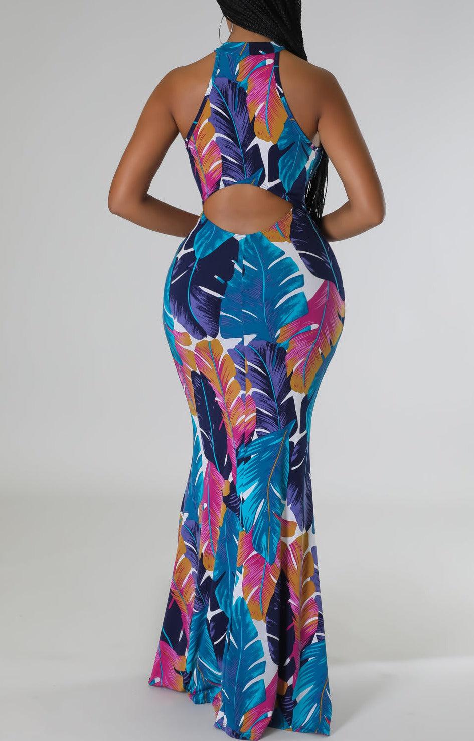 Bold Colors Feather Detailed Maxi - SASHAY COUTURE BOUTIQUE Dresses