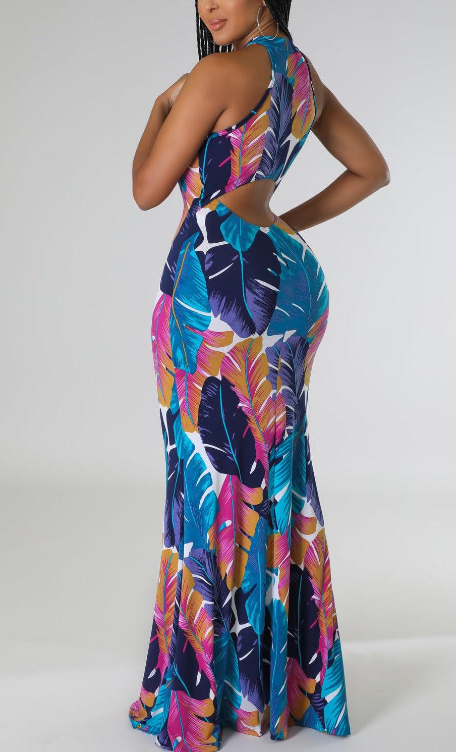 Bold Colors Feather Detailed Maxi - SASHAY COUTURE BOUTIQUE Dresses