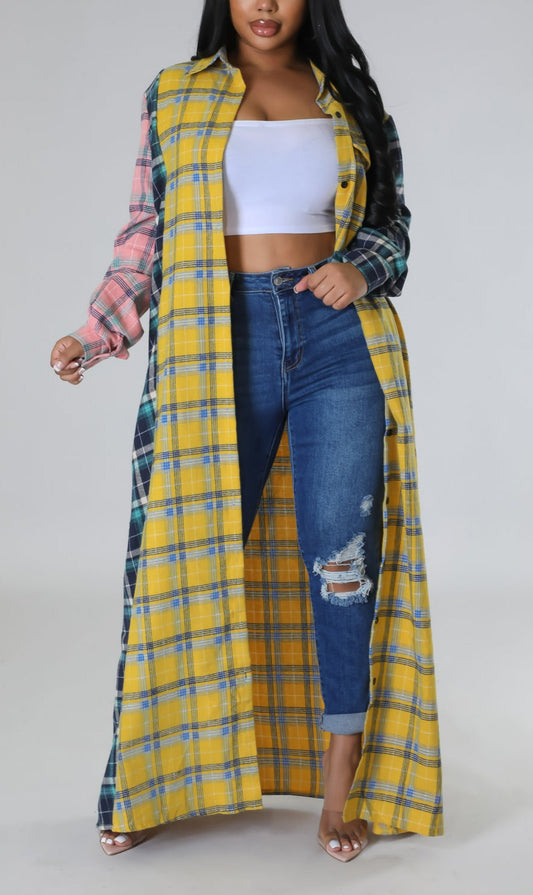 Oversized Long Flannel Cardigan - SASHAY COUTURE BOUTIQUE Outerwear