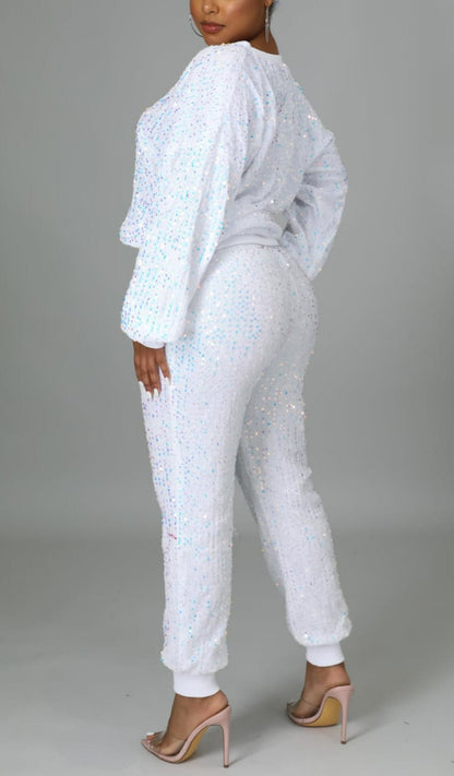 High Waist Sequins Jogger Set - SASHAY COUTURE BOUTIQUE Apparel & Accessories