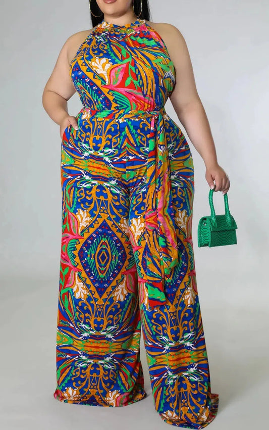 Sleeveless Tropical Jumpsuit (Curvy) - SASHAY COUTURE BOUTIQUE Jumpsuits & Rompers