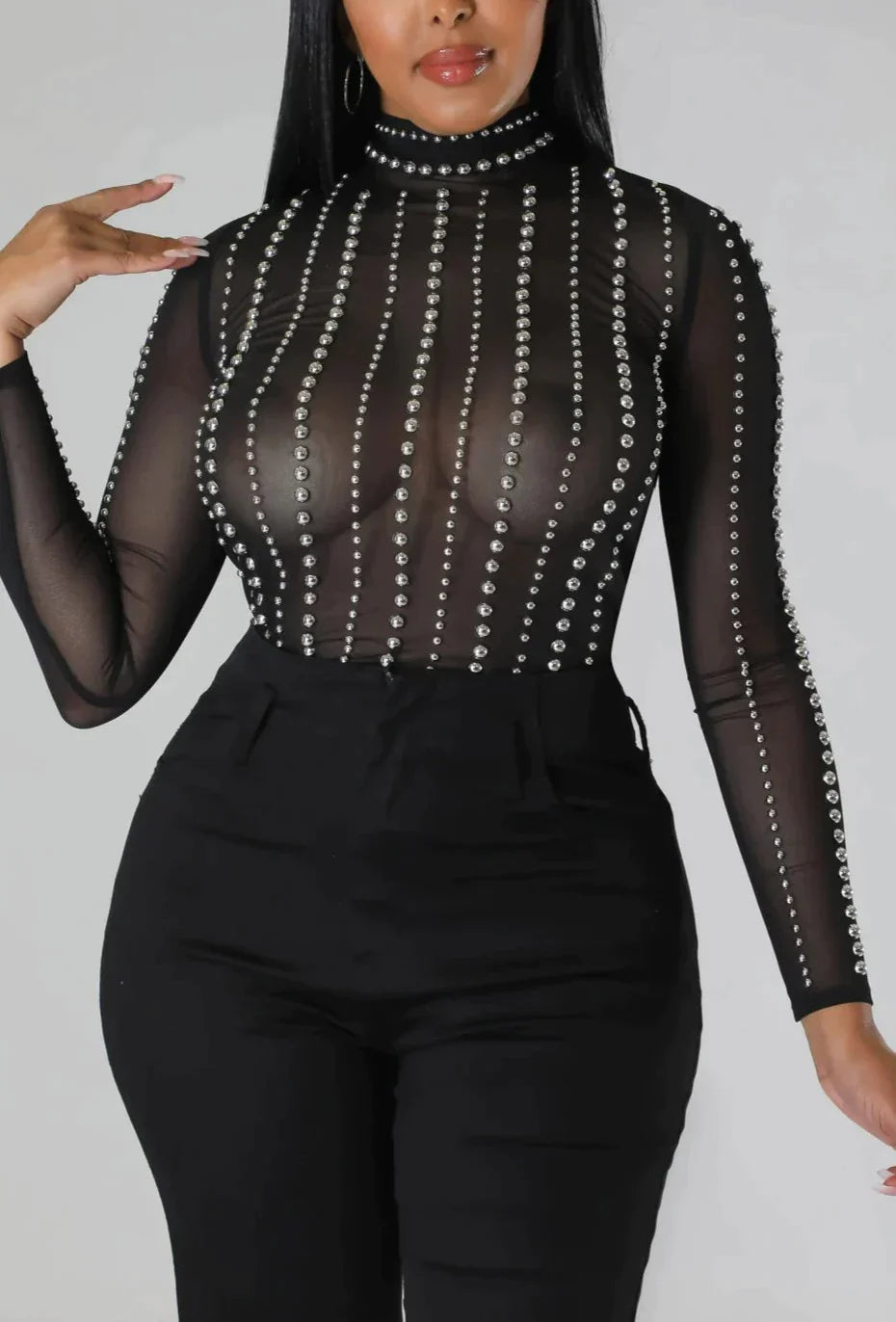Sheer Studded Top - SASHAY COUTURE BOUTIQUE