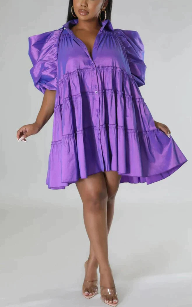 Puff Shoulder Babydoll Dress - SASHAY COUTURE BOUTIQUE Dresses