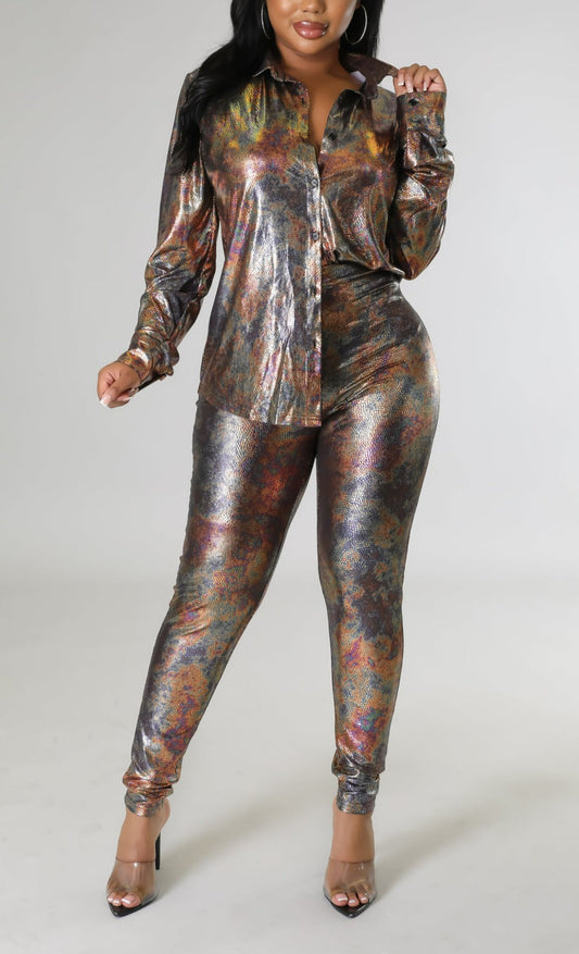 Metallic Snake Print Set - SASHAY COUTURE BOUTIQUE Two Piece