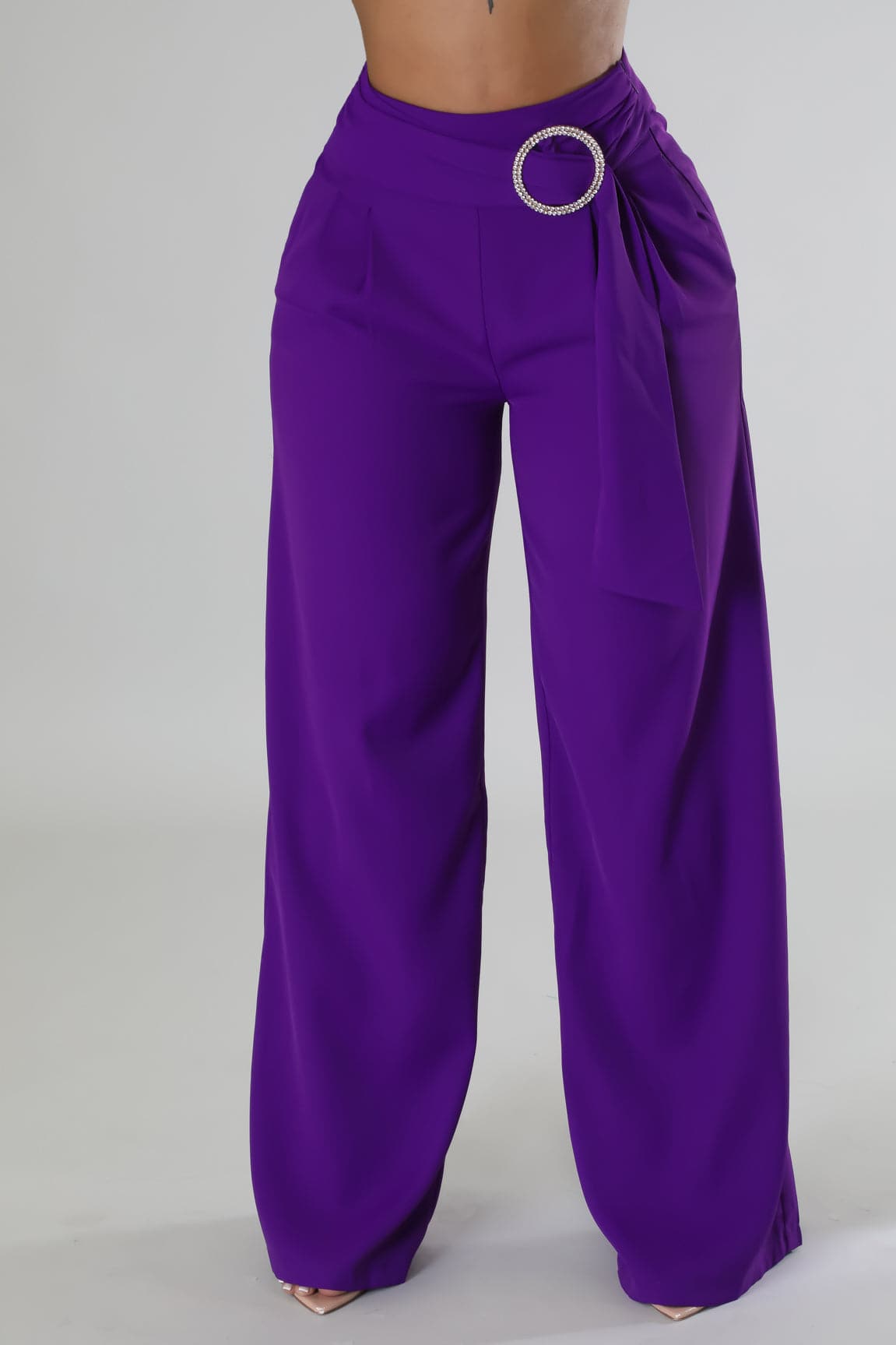 Classy Pants with Embellished Buckle - SASHAY COUTURE BOUTIQUE Pants