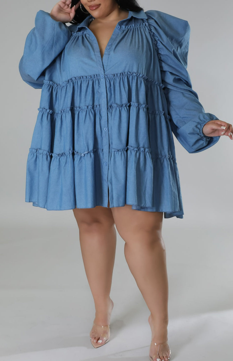 Denim Baby Doll Dress (Curvy) - SASHAY COUTURE BOUTIQUE Dresses