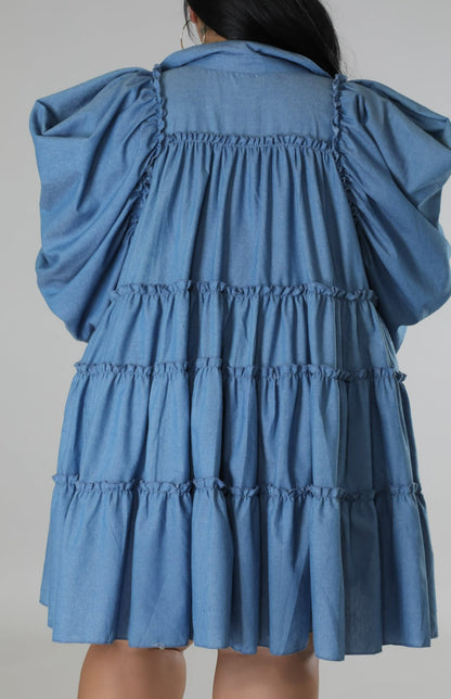 Denim Baby Doll Dress (Curvy) - SASHAY COUTURE BOUTIQUE Dresses