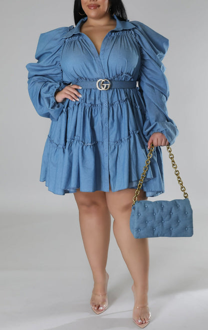 Denim Baby Doll Dress (Curvy) - SASHAY COUTURE BOUTIQUE Dresses