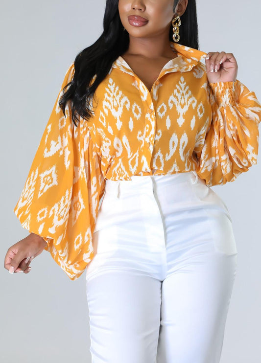 Tribal Detailed Sheer Blouse - SASHAY COUTURE BOUTIQUE Tops