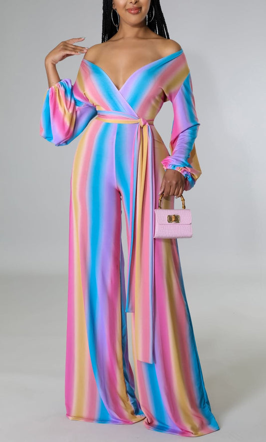 Pastel Deep V-neck Jumpsuit - SASHAY COUTURE BOUTIQUE Jumpsuits & Rompers