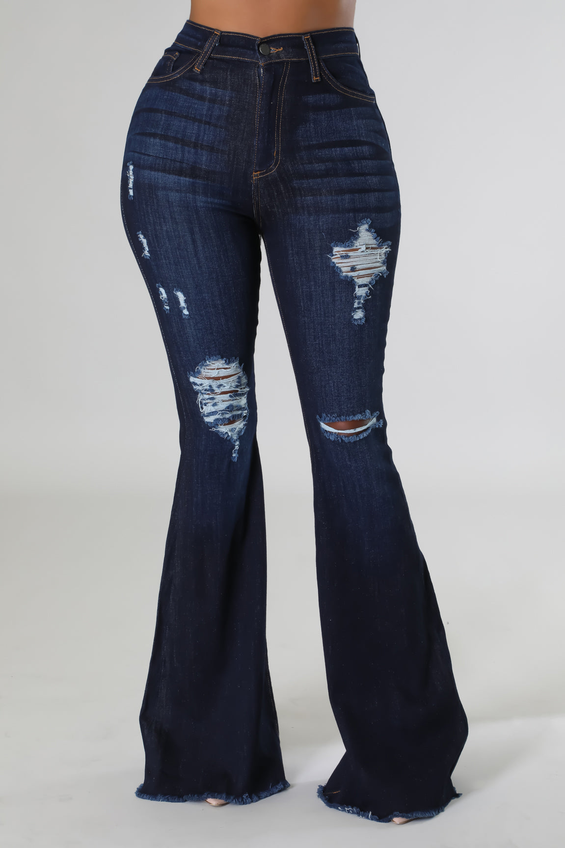 Dark Denim Distressed Jeans - SASHAY COUTURE BOUTIQUE Pants