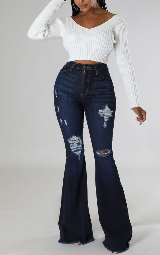 Dark Denim Distressed Jeans - SASHAY COUTURE BOUTIQUE Pants