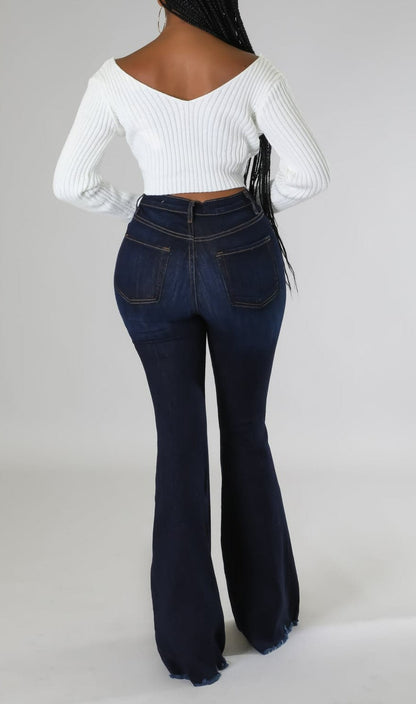 Dark Denim Distressed Jeans - SASHAY COUTURE BOUTIQUE Pants