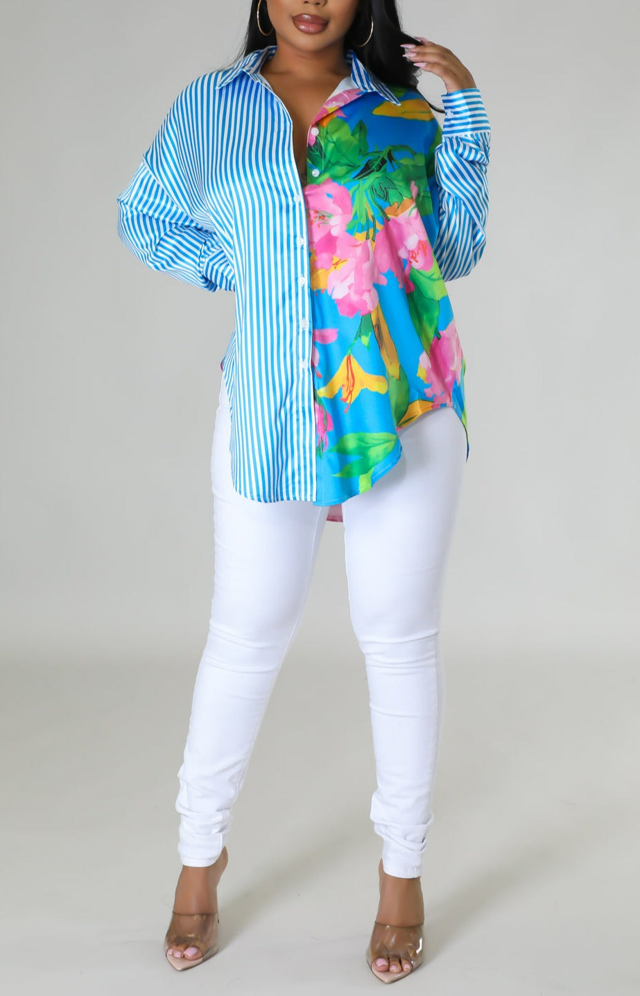 Split Designed Satin Blouse - SASHAY COUTURE BOUTIQUE Tops