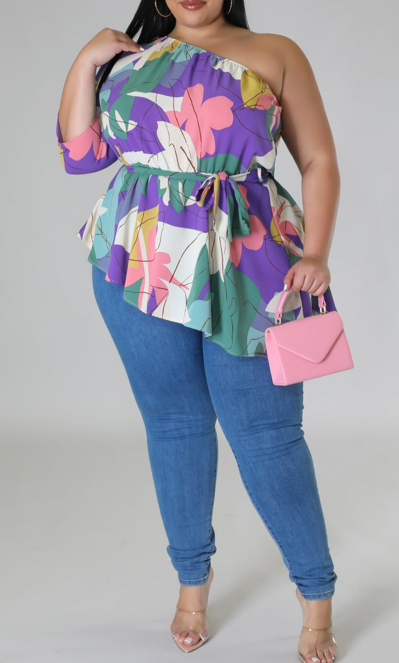 One Shoulder Blouse (Curvy) - SASHAY COUTURE BOUTIQUE Apparel & Accessories