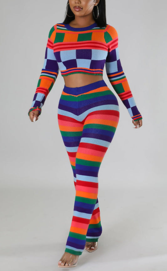 Multi Striped Knit Legging Set - SASHAY COUTURE BOUTIQUE Two Piece