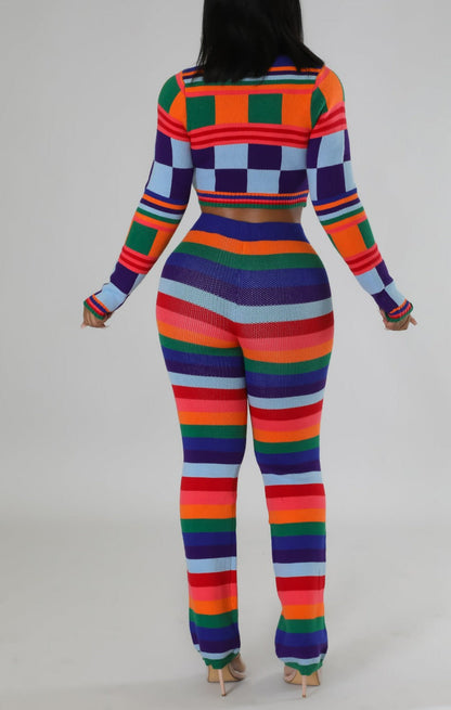 Multi Striped Knit Legging Set - SASHAY COUTURE BOUTIQUE Two Piece