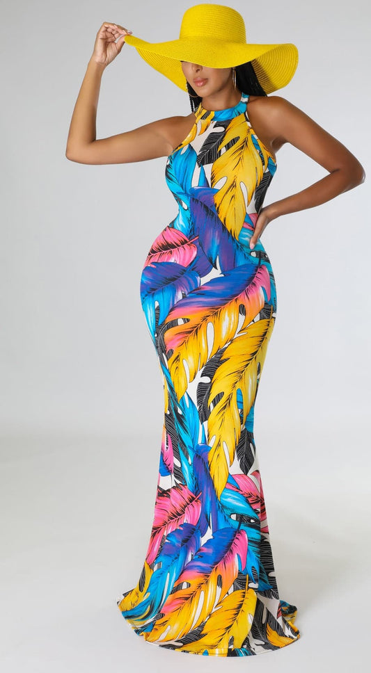 Feather Detailed Maxi - SASHAY COUTURE BOUTIQUE Dresses