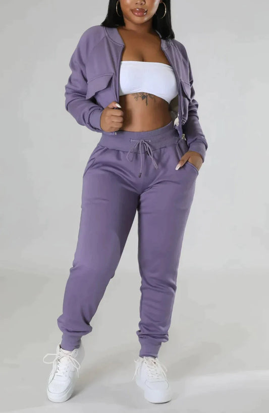 Cropped Top Hoodie Set - SASHAY COUTURE BOUTIQUE Two Piece