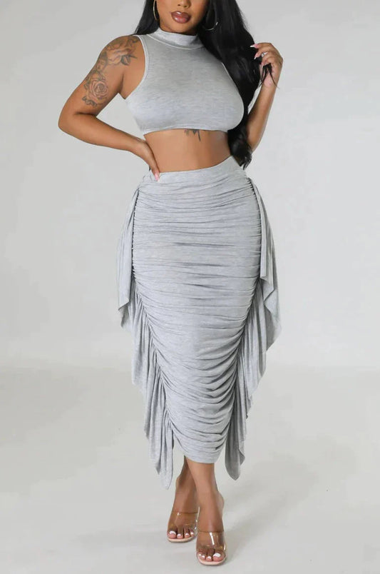 Crop Top and Ruched Skirt Set - SASHAY COUTURE BOUTIQUE Two Piece